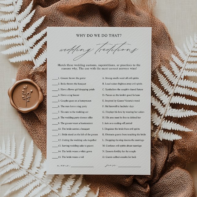 Elegant Wedding Traditions Bridal Shower Game Card (Creator Uploaded)