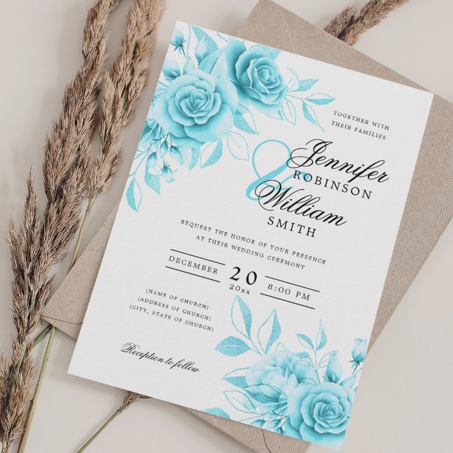 Elegant Wedding Turquoise Watercolor Floral  Invitation (Elegant Wedding Turquoise Watercolor Floral Invitation)