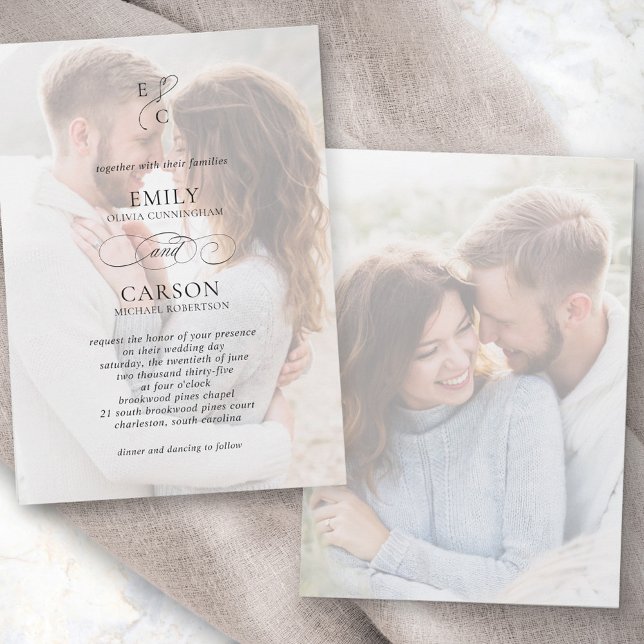 Elegant Wedding Vellum Overlay Photos Monogram Invitation (Creator Uploaded)