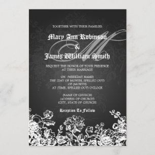 Elegant Wedding Victorian Flourish Black Invitation
