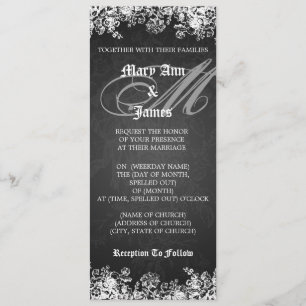 Elegant Wedding Victorian Flourish Black Invitation