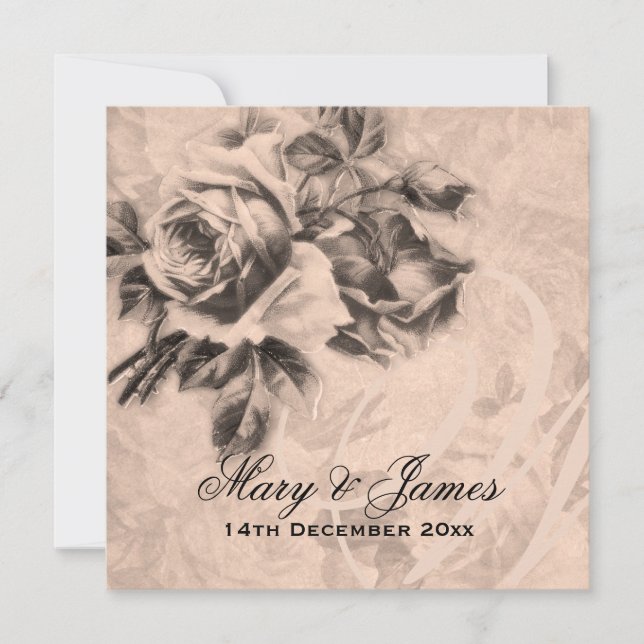 Elegant Wedding Vintage Roses Sepia Invitation (Front)