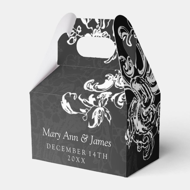 Elegant Wedding Vintage Swirls 2 Black Favour Box (Front Side)
