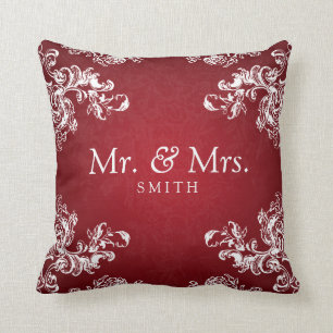Elegant Wedding Vintage Swirls 2 Red Cushion