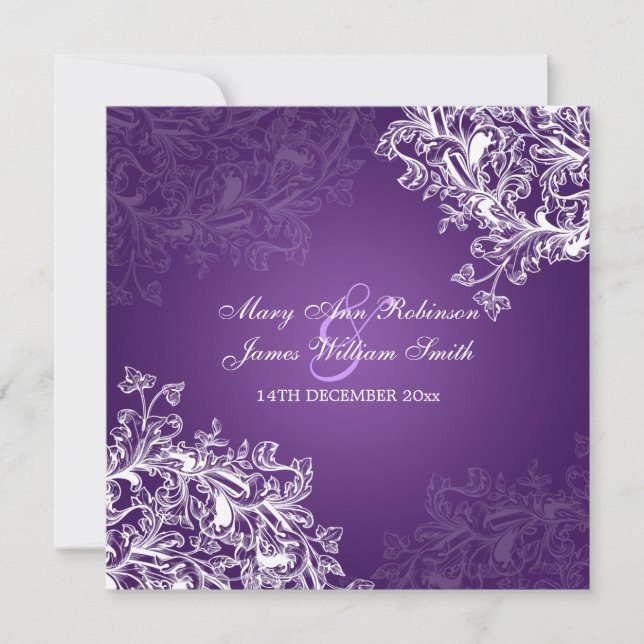 Elegant Wedding Vintage Swirls Purple Invitation (Front)
