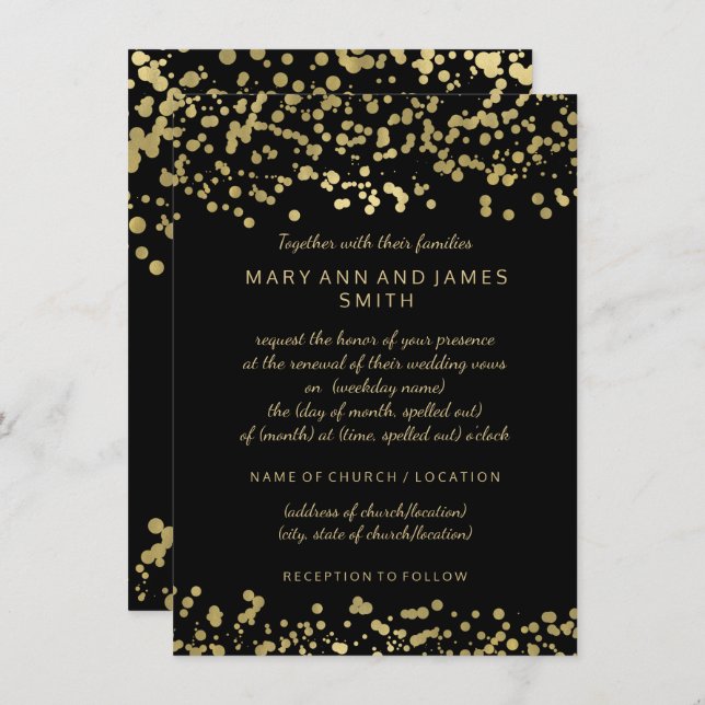 Elegant Wedding Vow Renewal Gold Foil Confetti Invitation (Front/Back)