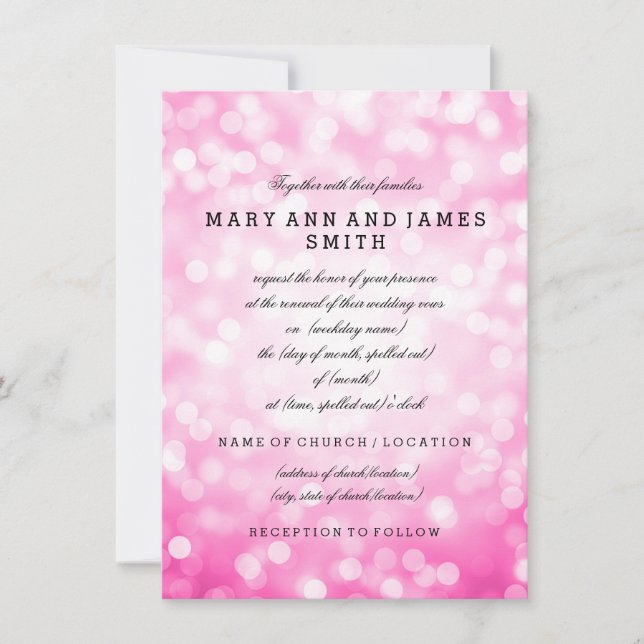 Elegant Wedding Vow Renewal Pink Glitter Lights Invitation (Front)