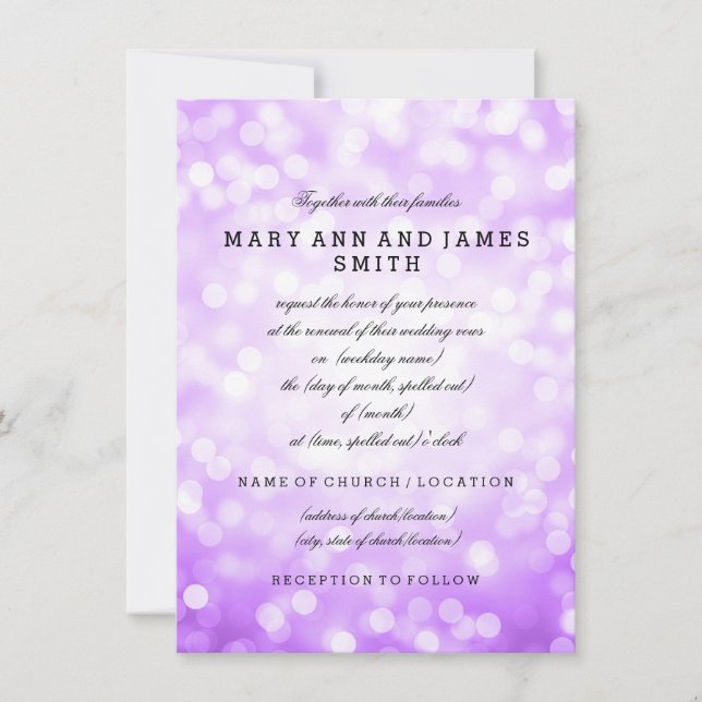 Elegant Wedding Vow Renewal Purple Glitter Lights Invitation (Front)