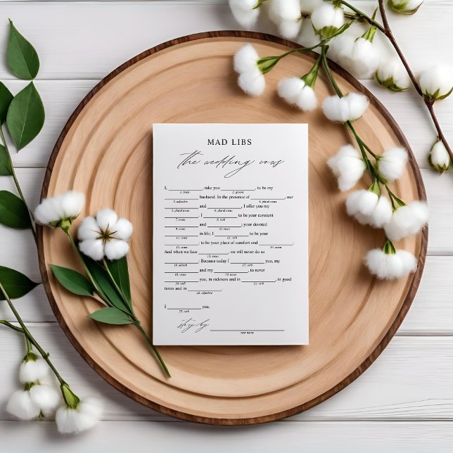 Elegant Wedding Vows Bridal Libs Game Invitation (Creator Uploaded)