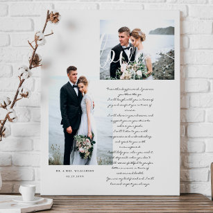Elegant Wedding Vows Love Script Minimal Two Photo Canvas Print