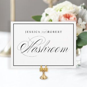 Elegant Wedding Washroom Sign Black Border