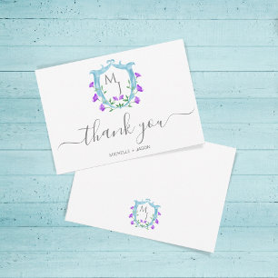 Elegant Wedding Watercolor Crest Floral Monogram RSVP Card