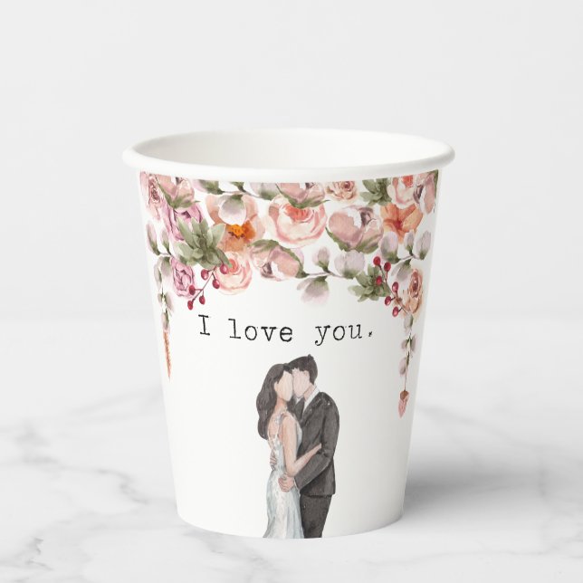 Elegant wedding watercolor floral  paper cups (Front)