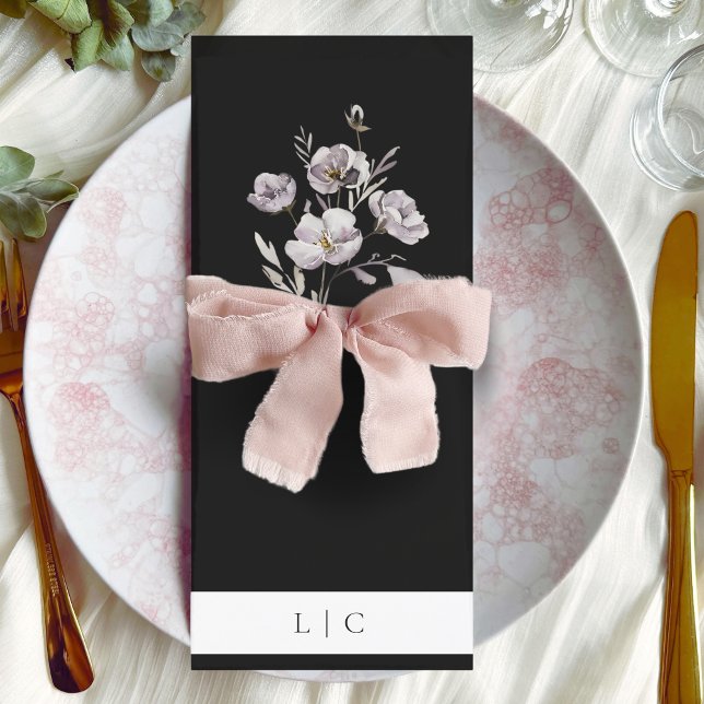 Elegant wedding watercolor flower black dinner menu (Creator Uploaded)
