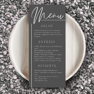 Elegant wedding watercolor flower dark grey dinner menu