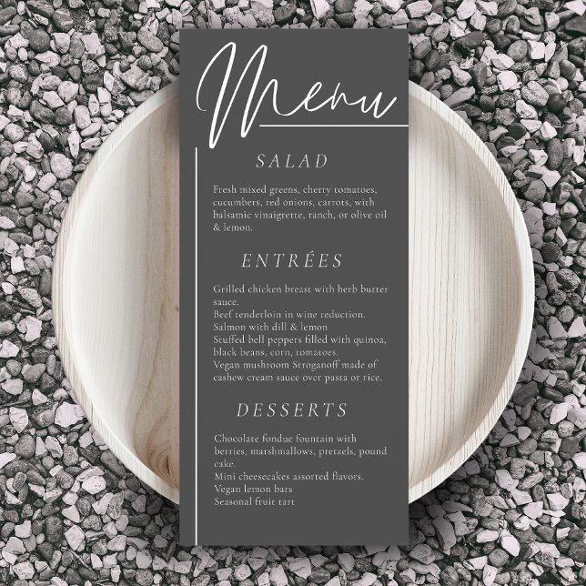 Elegant wedding watercolor flower dark grey dinner menu (Creator Uploaded)