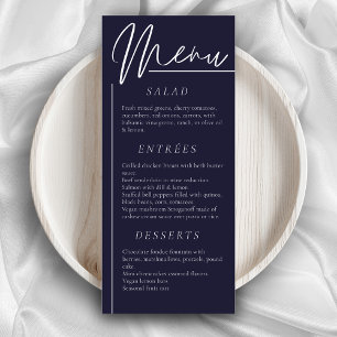 Elegant wedding watercolor flower dark navy dinner menu