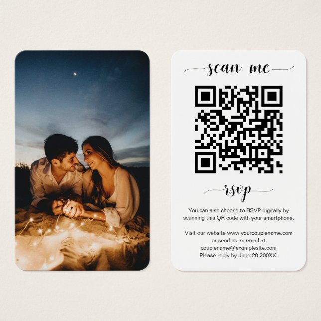Elegant Wedding Website QR Code Photo RSVP Card (Front & Back)
