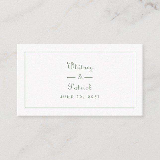 Elegant Wedding Website QR Code Sage Green Script  Enclosure Card (Front)