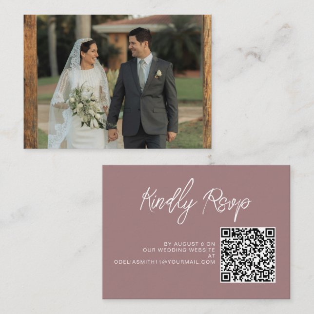 Elegant Wedding Website | RSVP QR Code Photo Enclosure Card (Front/Back)
