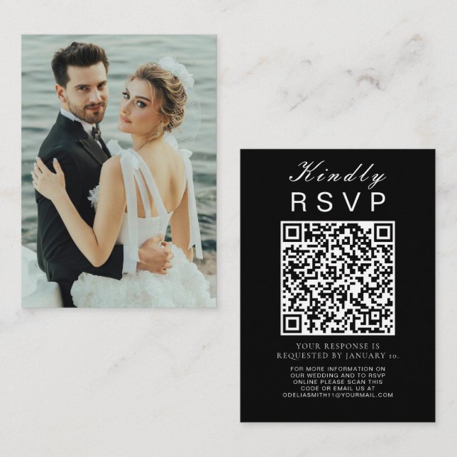 Elegant Wedding Website | RSVP QR Code Photo Enclosure Card (Front/Back)