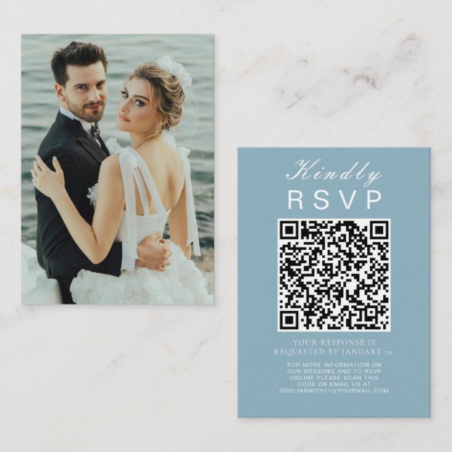 Elegant Wedding Website | RSVP QR Code Photo Enclosure Card (Front/Back)