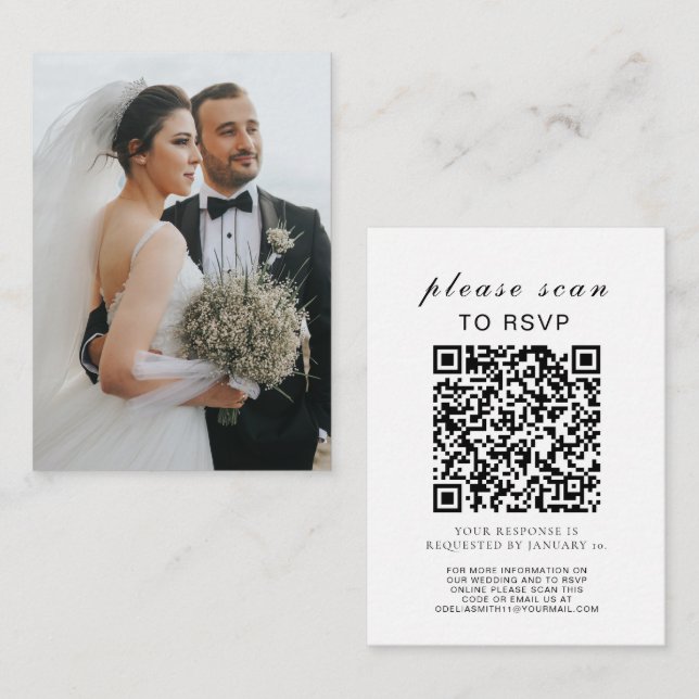 Elegant Wedding Website | RSVP QR Code Photo Enclosure Card (Front/Back)