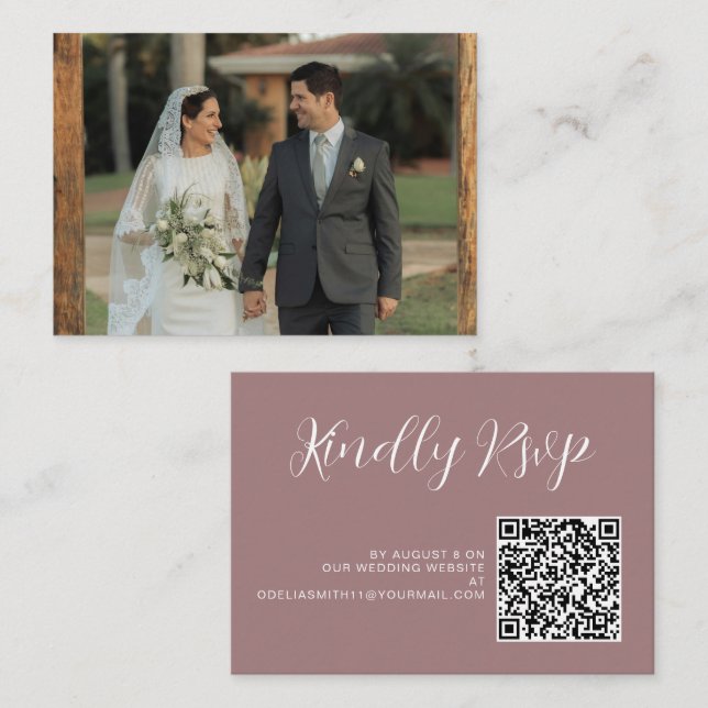 Elegant Wedding Website | RSVP QR Code Photo Enclosure Card (Front/Back)