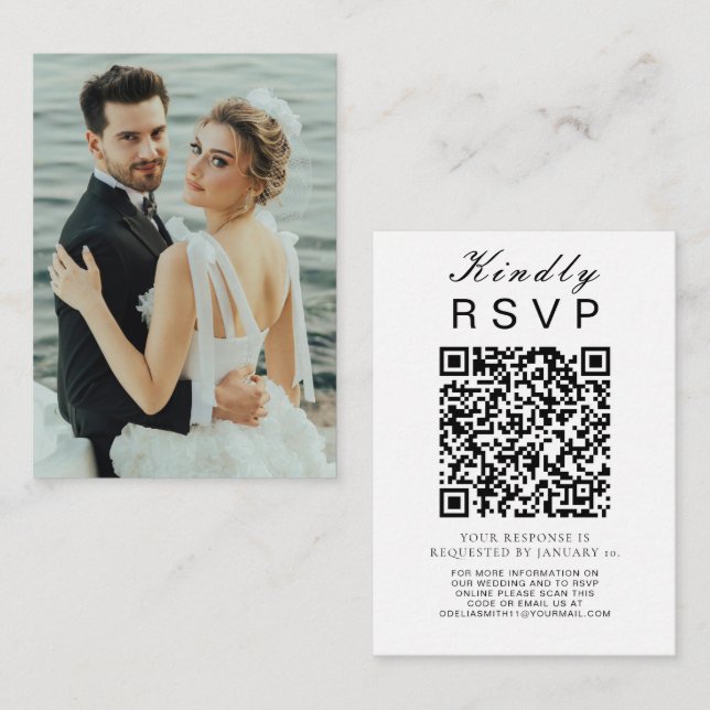 Elegant Wedding Website | RSVP QR Code Photo Enclosure Card (Front/Back)