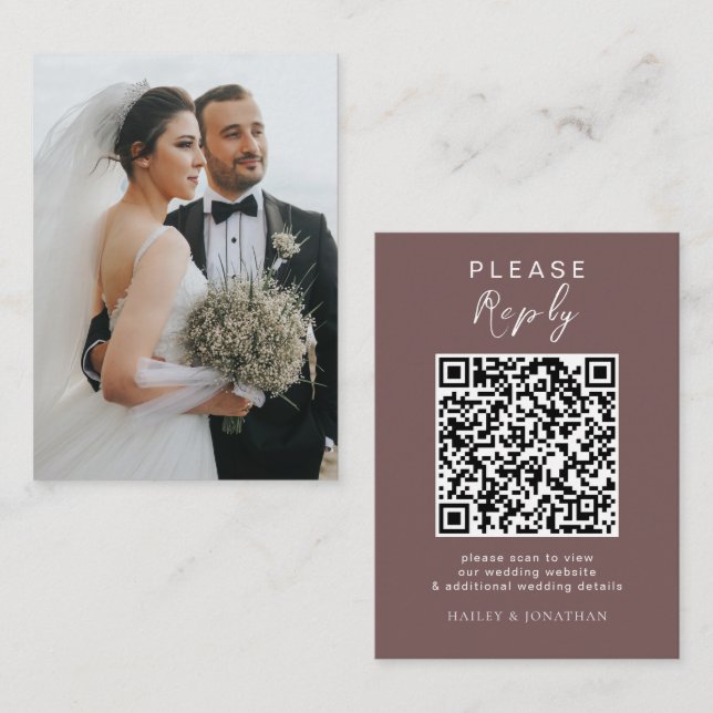 Elegant Wedding Website | RSVP QR Code Photo Enclosure Card (Front/Back)