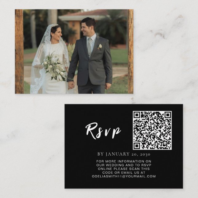 Elegant Wedding Website | RSVP QR Code Photo Enclosure Card (Front/Back)