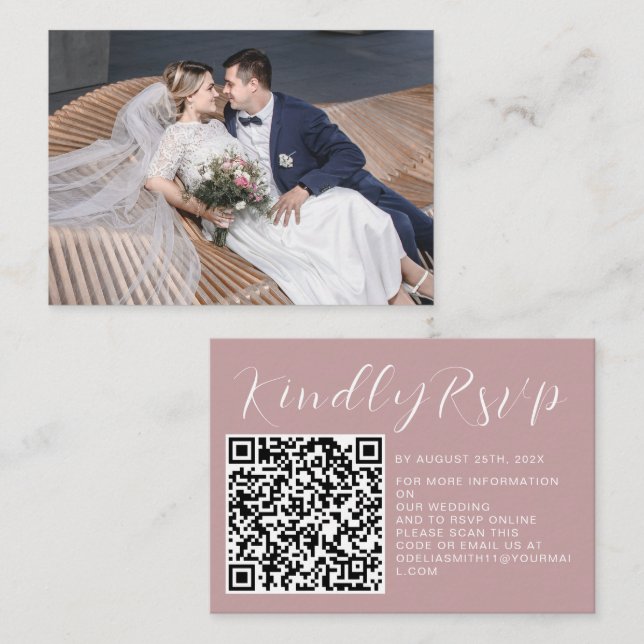 Elegant Wedding Website | RSVP QR Code Photo Enclosure Card (Front/Back)