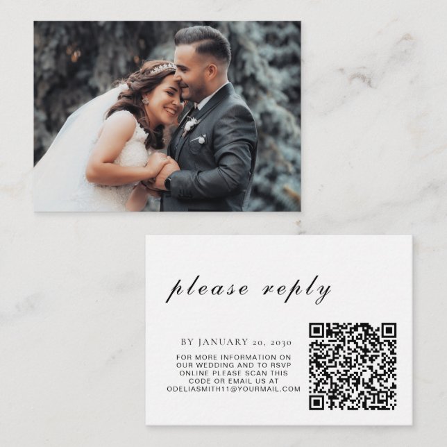 Elegant Wedding Website | RSVP QR Code Photo Enclosure Card (Front/Back)