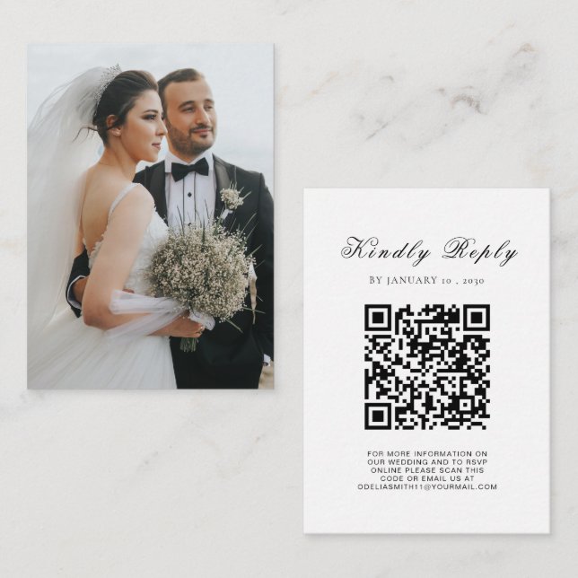 Elegant Wedding Website | RSVP QR Code Photo Enclosure Card (Front/Back)