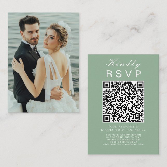 Elegant Wedding Website | RSVP QR Code Photo Enclosure Card (Front/Back)