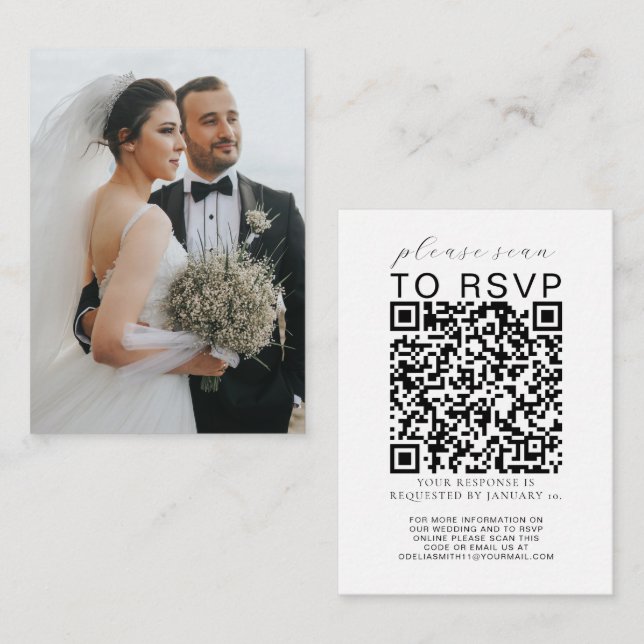 Elegant Wedding Website | RSVP QR Code Photo Enclosure Card (Front/Back)