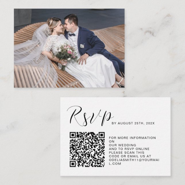 Elegant Wedding Website | RSVP QR Code Photo Enclosure Card (Front/Back)