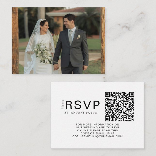 Elegant Wedding Website | RSVP QR Code Photo Enclosure Card (Front/Back)