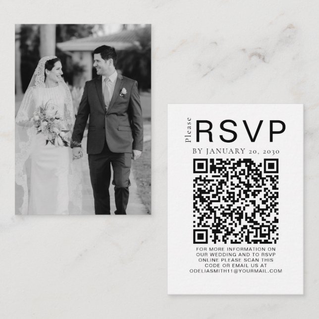Elegant Wedding Website | RSVP QR Code Photo Enclosure Card (Front/Back)