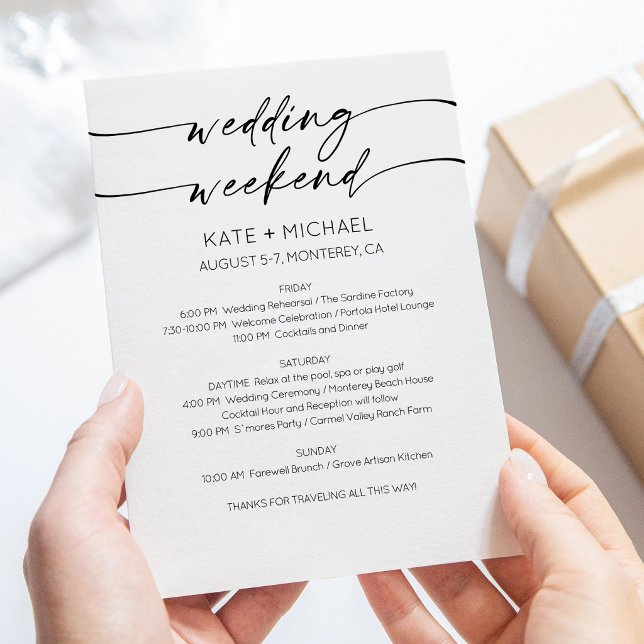 Elegant Wedding Weekend Itinerary Invitation (Wedding Weekend Itinerary Invitation Card)
