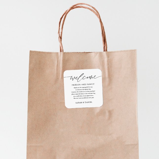 Elegant Wedding Welcome Gift Bag Basket  Square Sticker (Creator Uploaded)