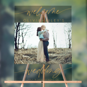 Elegant Wedding Welcome Photo Gold Calligraphy Acrylic Sign