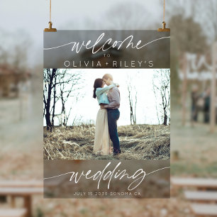 Elegant Wedding Welcome Photo White Calligraphy Acrylic Sign
