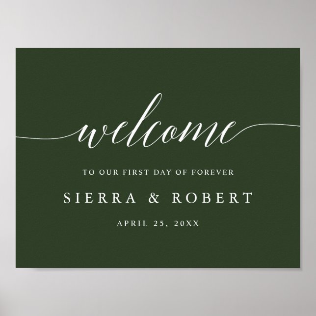 Elegant Wedding Welcome Sign with White Script (Front)