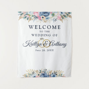 Elegant Wedding Welcome Watercolor Floral Tapestry