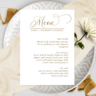 Elegant Wedding, White and Gold Calligraphy Menu