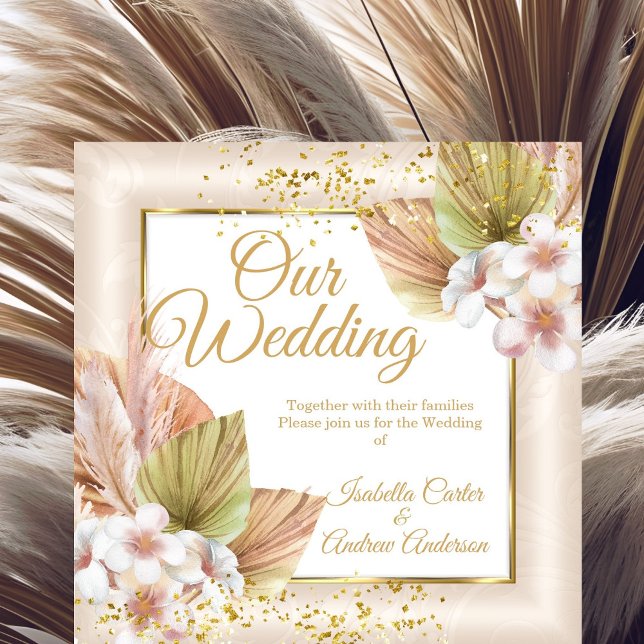Elegant Wedding White Cream Boho Floral Gold Invitation (Creator Uploaded)