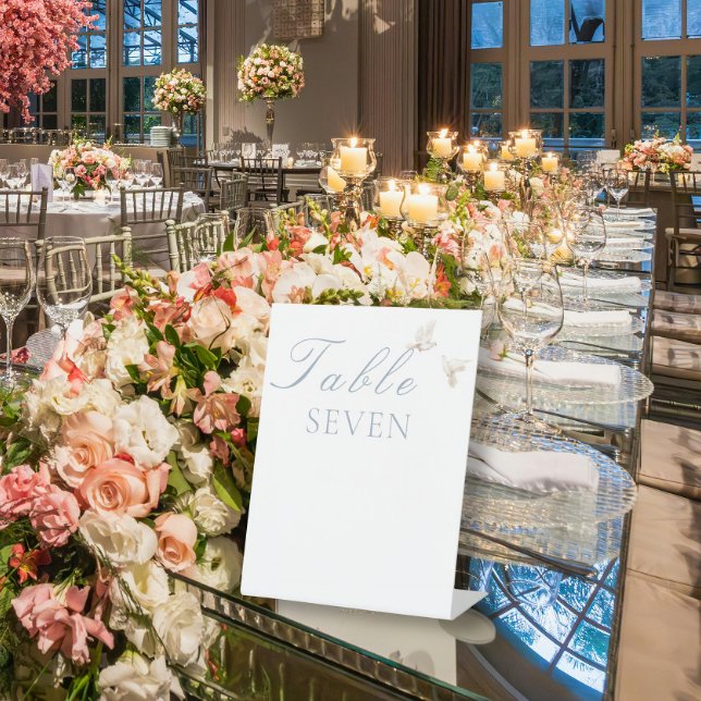 Elegant Wedding white Doves Table Number Pedestal Sign (Creator Uploaded)