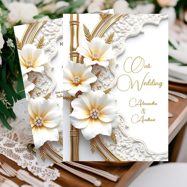Elegant Wedding White Gold Diamond Floral Bamboo Invitation (Creator Uploaded)
