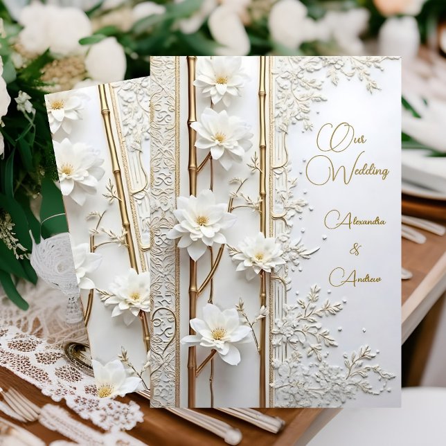 Elegant Wedding White Gold Floral Bamboo Elite Invitation (Creator Uploaded)